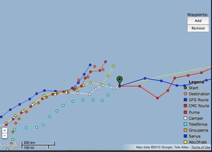 Camper routing almost straight ahead for Lisbon - Volvo Ocean Race, Leg 7 - May 25, 2012 at 1300hrs UTC photo copyright PredictWind.com www.predictwind.com taken at  and featuring the  class