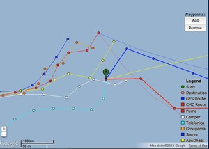 Telefonica can head north or east for Lisbon - Volvo Ocean Race, Leg 7 - May 25, 2012 at 1300hrs UTC photo copyright PredictWind.com www.predictwind.com taken at  and featuring the  class