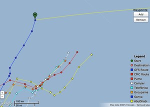 At 0900UTC, the fleet positions have straightened, as all boats head north - Volvo Ocean race May 27, 2012 photo copyright PredictWind.com www.predictwind.com taken at  and featuring the  class