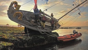 Sea Scamp at sunset, waiting until midnight for the high tide - photo by Owen Buggy photo copyright  SW taken at  and featuring the  class