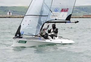20120604  Copyright onEdition 2012©
Free for editorial use image, onEdition

Daniel Fitzgibbon and Liesl Tesch,(AUS) racing in the Skud class on the day 1 of the Skandia Sail for Gold Regatta, in Weymouth and Portland, the 2012 Olympic venue. The regatta runs from 4 - 11 June 2012, bringing together the world's top Olympic and Paralympic class sailors.
 
2012 marks the seventh edition of Skandia Sail for Gold Regatta. The inaugural event was held in 2006 when 264 boats from 22 nat photo copyright onEdition http://www.onEdition.com taken at  and featuring the  class