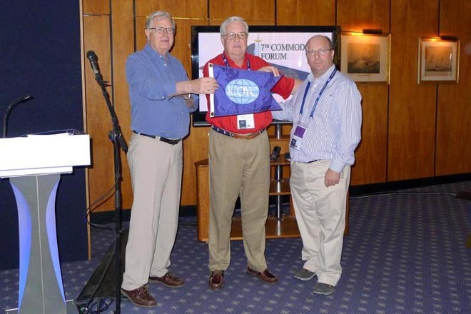 L-R: The outgoing President of the ICOYC, John Stork (Royal Thames YC), incoming President John McNeill (past Commodore St. Francis YC) and Commodore Mark Inkster (Royal Southern Yacht Club) © Peta Stuart-Hunt / PRWorks UK