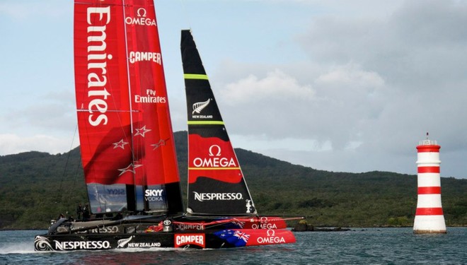Emirates Team NZ AC72 sailing at speed in Auckland, on her fourth sailing day © Chris Cameron/ETNZ http://www.chriscameron.co.nz