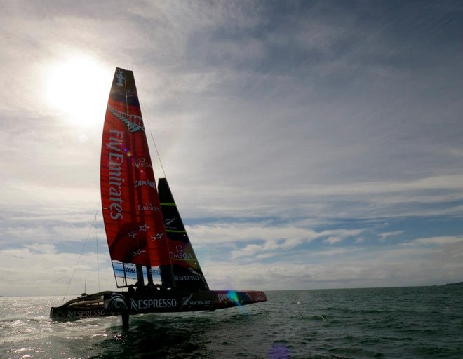 Emirates Team NZ AC72 sailing at speed in Auckland, on her fourth sailing day © Chris Cameron/ETNZ http://www.chriscameron.co.nz