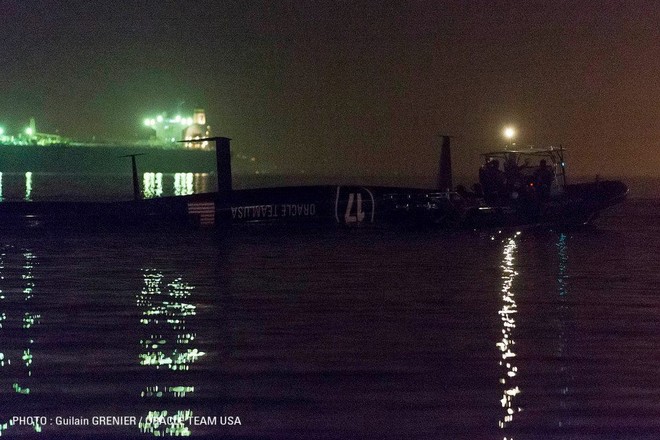 REturn to Pier 80 - Oracle Team USA- capsize San Francisco Oct 16, 2012 © Guilain Grenier Oracle Team USA http://www.oracleteamusamedia.com/