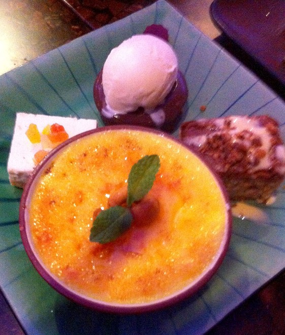 Creme Brulee with Thai Cheesecake on the left and Sri Lankan Love Cake on the right - and yes, it was made with love. ©  John Curnow