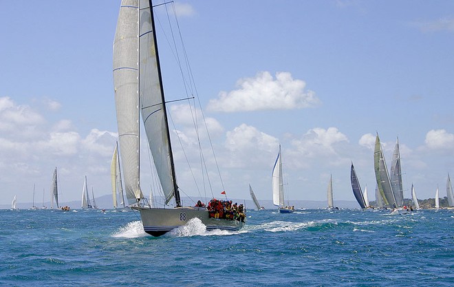 The Farr52, Goldfinger, marches towards Port Phillip Heads and Bass Strait, immediately thereafter. ©  John Curnow