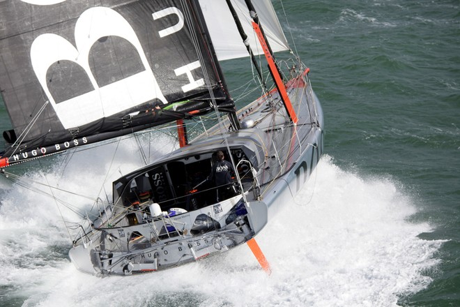 Aerial photo-shoot of the IMOCA Open 60 Alex Thomson Racing Hugo Boss during a training session before the Vendee Globe in the English Channel. © Christophe Launay