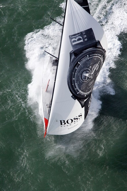 Aerial photo-shoot of the IMOCA Open 60 Alex Thomson Racing Hugo Boss during a training session before the Vendee Globe in the English Channel. © Christophe Launay