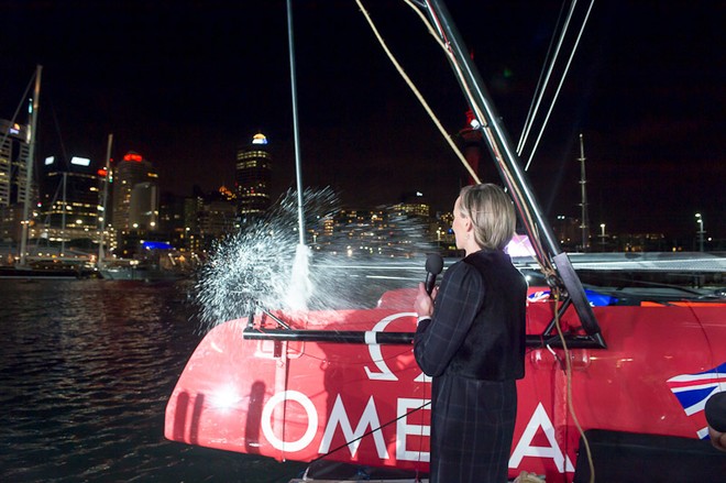 Mandy barker Christenes New Zealand. Emirates Team New Zealand naming ceremony for ’New Zealand’, the team’s first AC72.  © Chris Cameron/ETNZ http://www.chriscameron.co.nz