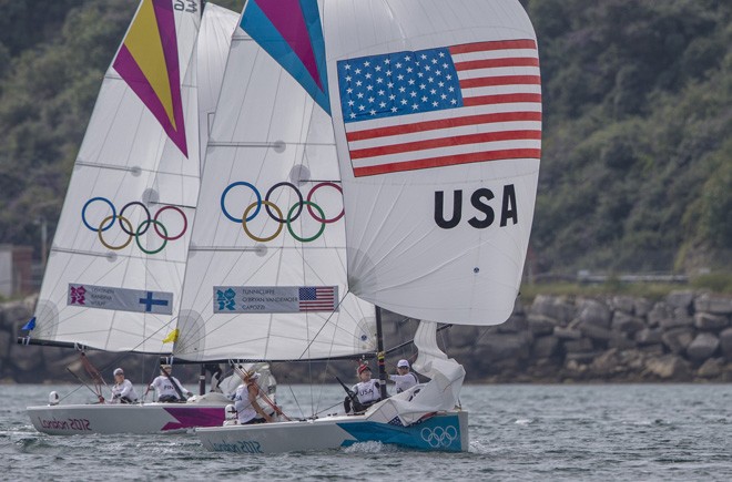 Anna Tunnicliffe, Debbie Capozzi and Molly O’Bryan Vandemoer (USA) competing in the Women’s Match Racing event at the London Olympics 2012. © 2012 Daniel Forster/go4image.com http://www.go4image.com/