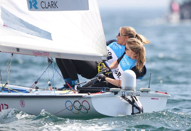 Olympic Games Sailing at Weymouth, Dorset August 2012. The Women’s 470 medal race on the Nothe course. Hannah Mills and Saskia Clarke win silver for Great Britain. © Ingrid Abery http://www.ingridabery.com