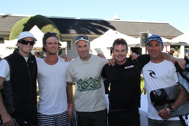 Bandit’s winning crew - L-R tactician Jeremy Wilmott, bow Daniel Nixon, spinnaker trimmer Doug McGain, jib trimmer Sean O’Rourk and helmsman Warwick Rooklyn.  Day 3 at the 2012 Melges 24 North American Championship hosted by San Francisco Yacht Club, CA, USA, from 22-26 August 2012.  © Fiona Brown http://www.fionabrown.com
