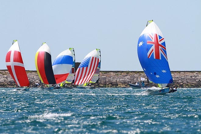 49er fleet - London 2012 Olympic Sailing Competition © Ingrid Abery http://www.ingridabery.com