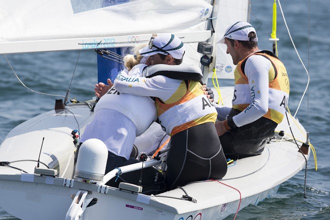 London 2012 - Olympic Games . Day 13  Medal race 470 Men’s - Mathew Belcher and Malcolm Page © Carlo Borlenghi/FIV - copyright