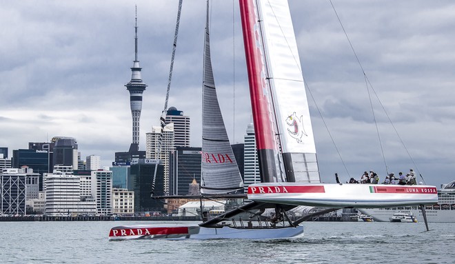 Luna Rossa AC72<br />
First sailing day in the Hauraki Gulf, Auckland-NZ for AC72 Luna Rossa: the italian challenger for the 34th Americ’s Cup In September 2013 in San Francisco. © Carlo Borlenghi/Luna Rossa http://www.lunarossachallenge.com