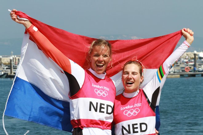 Olympic Games Sailing at Weymouth, Dorset August 2012. The Women’s 470 medal race on the Nothe course. Lisa Westerhof and Lobke Berkhout win bronze for the Netherlands. © Ingrid Abery http://www.ingridabery.com