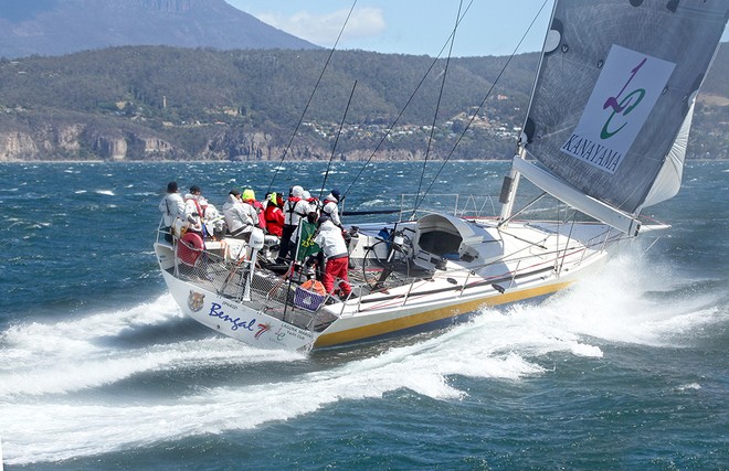 KLC Bengal 7 smoking up the Derwent River - Rolex Sydney Hobart 2012 © Crosbie Lorimer http://www.crosbielorimer.com
