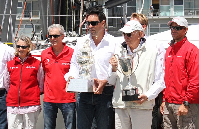 The winners of the Line Honours and overall handicap trophies - Rolex Sydney Hobart Race 2012 © Dale Lorimer