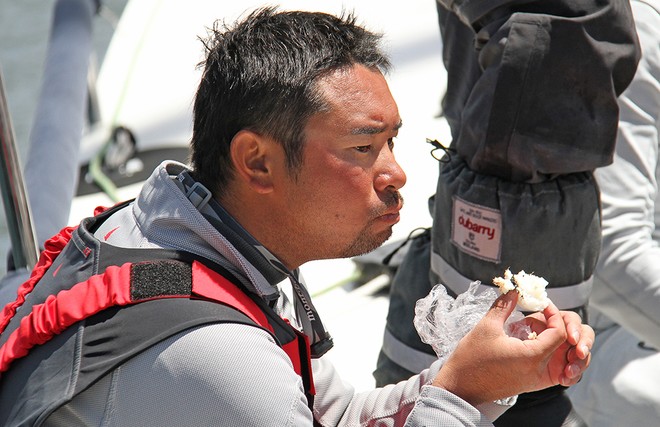 Fresh rice balls delivered at the dock for a hungry crew.  - Rolex Sydney Hobart 2012 © Dale Lorimer