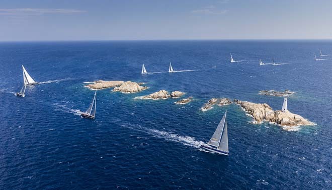Swan Fleet rounding Monaci Island - 2012 Rolex Swan Cup &copy;  Rolex / Carlo Borlenghi http://www.carloborlenghi.net