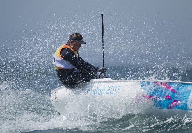 Jonas Hoegh-Christensen (DEN) competing today, 02.08.12, in the Men’s One Person Dinghy - heavy (Finn) event in The London 2012 Olympic Sailing Competition. © onEdition http://www.onEdition.com