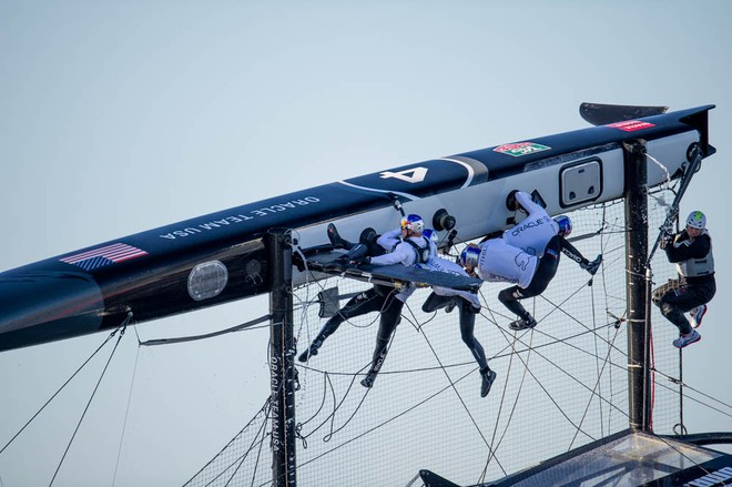 Oracle Team USA (USA) Skipper and Helmsman James Spithill flips his boat around the first turning mark  during Day 4 of the America’s Cup World Series on 06 October, 2012, in San Francisco, USA &copy; Paul Todd/Outside Images http://www.outsideimages.com