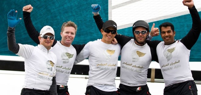 Oman Air crew - 2012 Extreme Sailing Series Cardiff © Lloyd Images http://lloydimagesgallery.photoshelter.com/