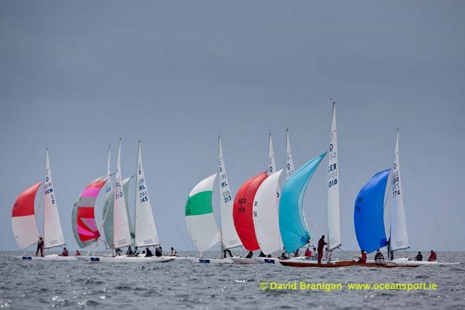 Tuesday 11th September 2012 - Kinsale, Co. Cork: Dragons from 16 nations sailed on flat seas off the Old Head of Kinsale on the third day of racing in the Brewin Dolphin Dragon Gold Cup at Kinsale Yacht Club.<br />
<br />
 © David Branigan - Oceansport.ie