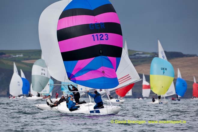 Tuesday 11th September 2012 - Kinsale, Co. Cork:  Overall leader Tommy Mueller with Vincent Hoesch and Michael Lipp on-board Sinewave during the third day of racing in the Brewin Dolphin Dragon Gold Cup at Kinsale Yacht Club. © David Branigan - Oceansport.ie