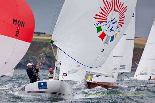 Wednesday 12th September 2012 - Kinsale, Co. Cork:  Russia’s Anatoly Loginov with Vadim Statsenko and Alexander Shalagin on the fourth day of racing in the Brewin Dolphin Dragon Gold Cup at Kinsale Yacht Club.<br />
 © David Branigan - Oceansport.ie