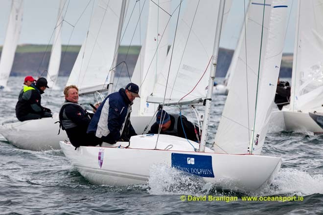 Tuesday 11th September 2012 - Kinsale, Co. Cork: Ireland’s Denis Bergin with Con Murphy and Paul Burke on the third day of racing in the Brewin Dolphin Dragon Gold Cup at Kinsale Yacht Club. © David Branigan - Oceansport.ie