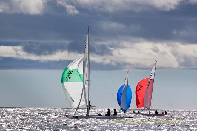 Wednesday 12th September 2012 - Kinsale, Co. Cork: Under spinnaker on the fourth day of racing in the Brewin Dolphin Dragon Gold Cup at Kinsale Yacht Club. © David Branigan - Oceansport.ie