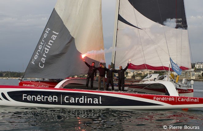 FenêtréA Cardinal 3 crew celebrating their win - Transat Québec Saint-Malo 2012 © Pierre Bouras