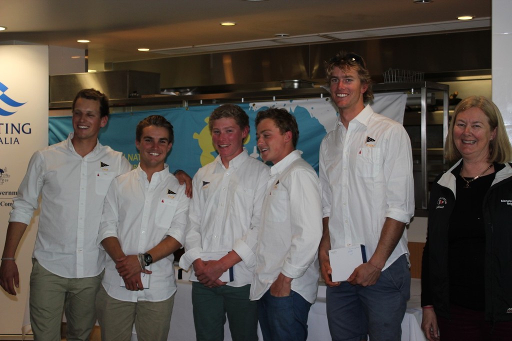 1st AMRC Ash Rooklyn, Jack Hubbard, Murray Jones, Byron White, Will Ryan & SYC Vice Commodore Kate Mitchell - Australian Open and Australian Women's Match Racing Championships photo copyright Pam Scrivenor CYCA Staff taken at  and featuring the  class