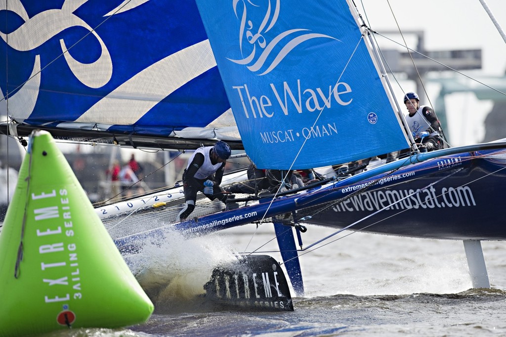 The Wave, Muscat in the midst of the action on day 3 of racing in Cardiff Bay. © Lloyd Images http://lloydimagesgallery.photoshelter.com/