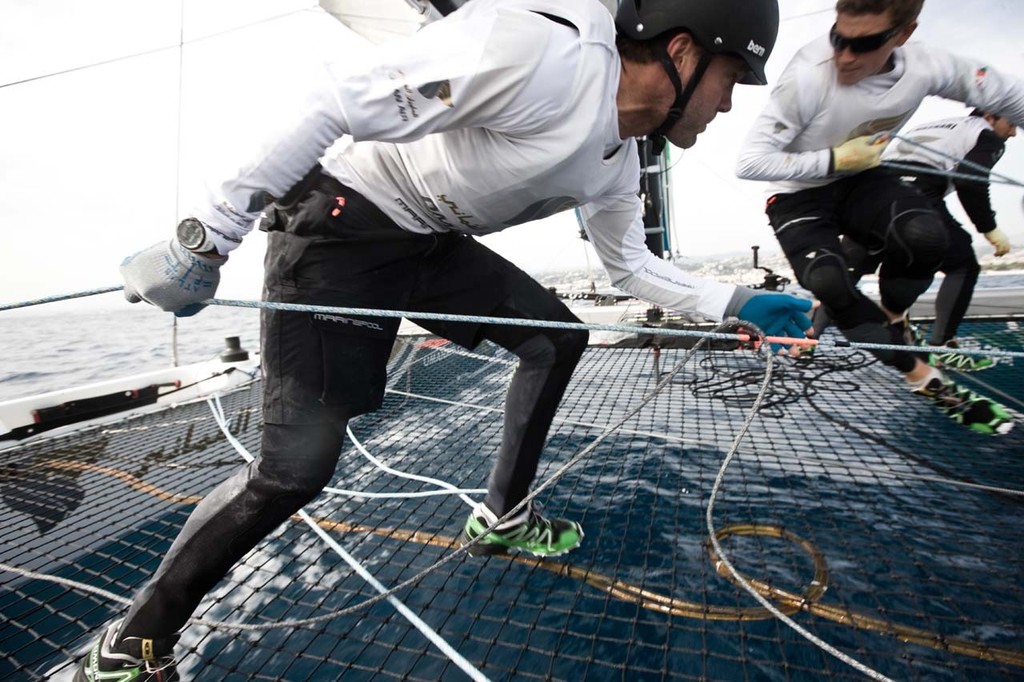 Onboard with Oman Air during the final day of racing for Act 7, Nice - 2012 Extreme Sailing Series photo copyright Lloyd Images http://lloydimagesgallery.photoshelter.com/ taken at  and featuring the  class