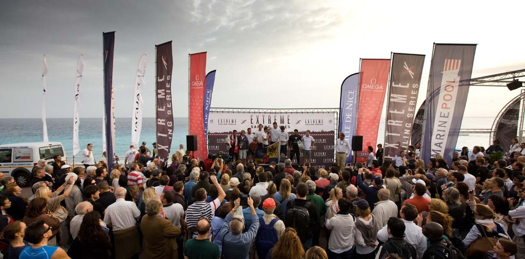 Crowds gather to watch Act 7, Nice prizegiving - 2012 Extreme Sailing Series photo copyright Lloyd Images http://lloydimagesgallery.photoshelter.com/ taken at  and featuring the  class