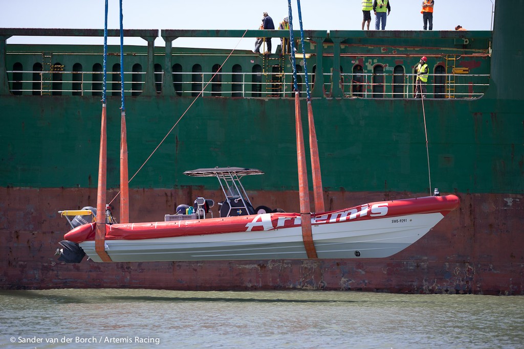 Artemis Racing unload their tender in San Francisco © Sander van der Borch / Artemis Racing http://www.sandervanderborch.com