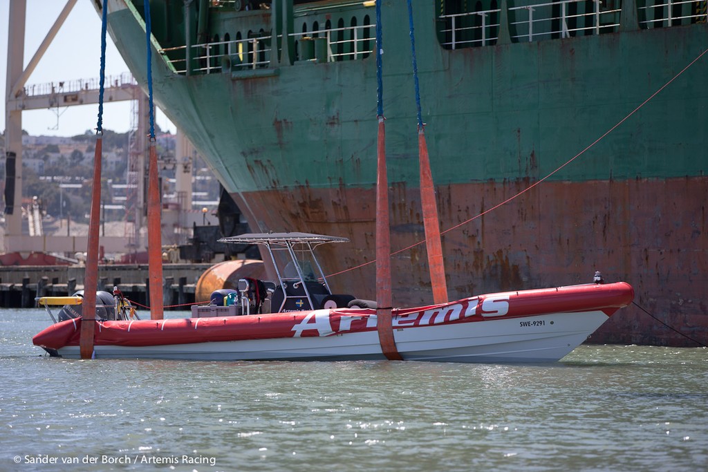 Artemis Racing unload their tender in San Francisco © Sander van der Borch / Artemis Racing http://www.sandervanderborch.com