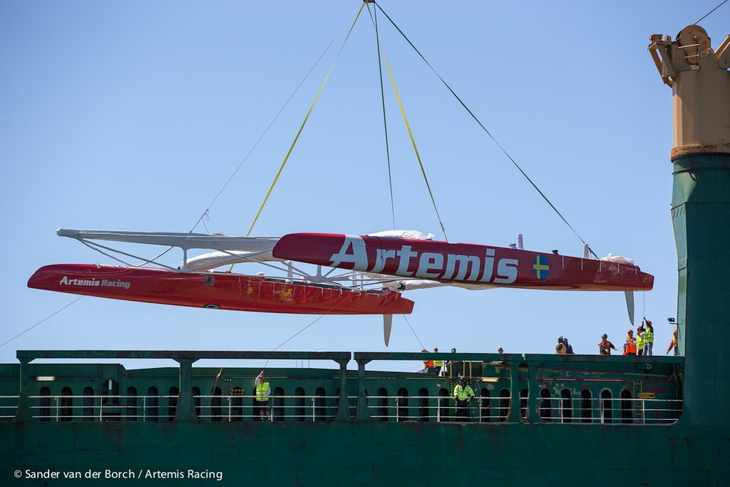 Artemis Racing unload their AC72 in San Francisco photo copyright Sander van der Borch / Artemis Racing http://www.sandervanderborch.com taken at  and featuring the  class