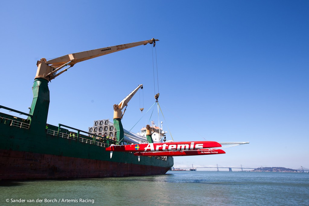 Artemis Racing unload their AC72 in San Francisco © Sander van der Borch / Artemis Racing http://www.sandervanderborch.com