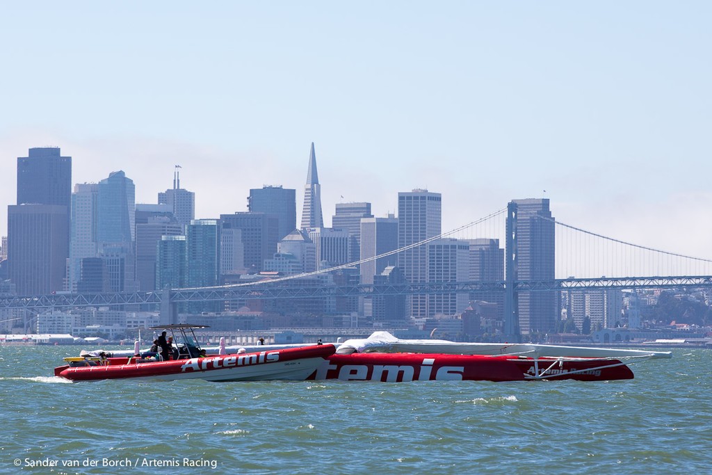 Artemis Racing tow their AC72 the their base in Alameda, in San Francisco photo copyright Sander van der Borch / Artemis Racing http://www.sandervanderborch.com taken at  and featuring the  class