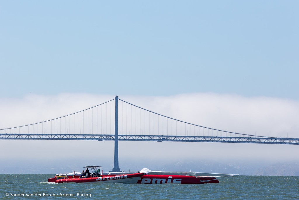 Artemis Racing tow their AC72 in San Francisco © Sander van der Borch / Artemis Racing http://www.sandervanderborch.com