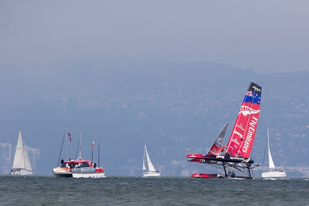 Emirates Team NZ righting - Practice day, August 21st 2012, AC45 World Series San Francisco. © Sander van der Borch / Artemis Racing http://www.sandervanderborch.com