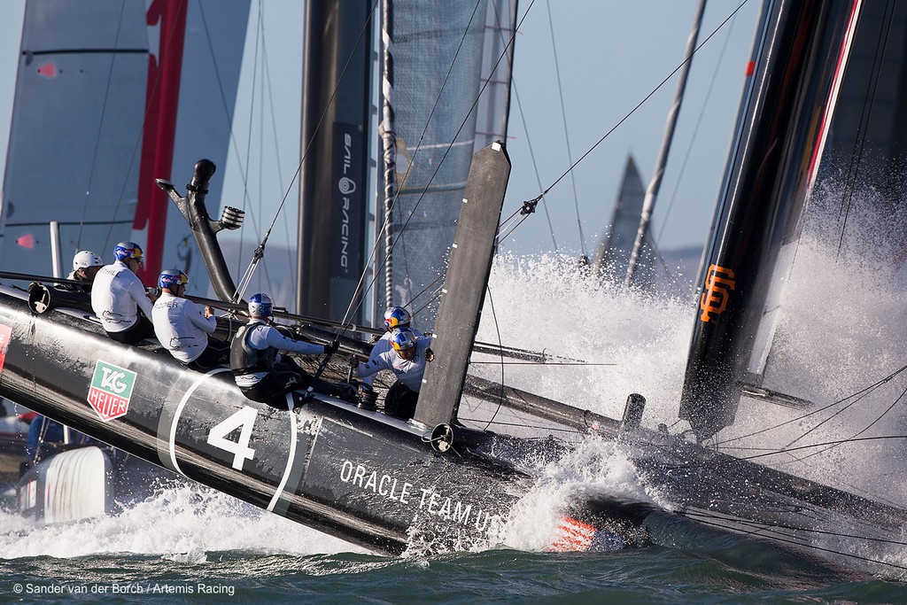 Saterday October 6th. AC45 World Series San Francisco (Oct. 2-7). photo copyright Sander van der Borch / Artemis Racing http://www.sandervanderborch.com taken at  and featuring the  class