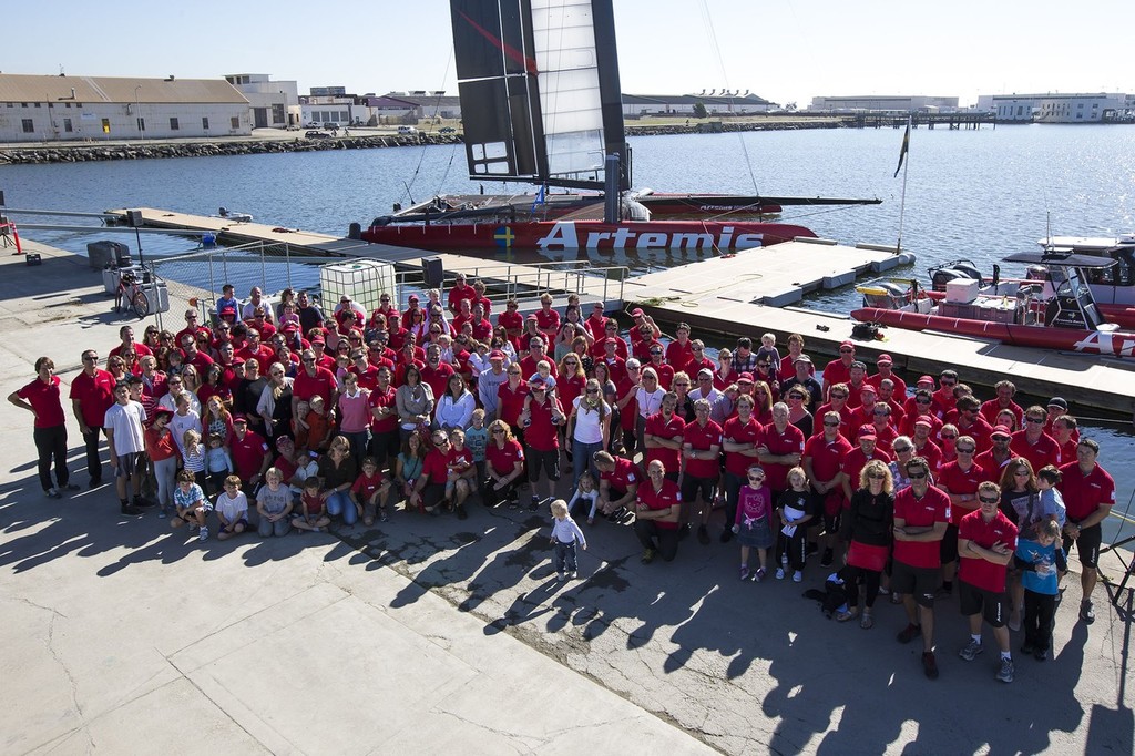 Artemis Racing christened their AC72 today in Alameda. Barbro Osher, Consul General of Sweden in San Francisco and Godmother of Artemis, christened the AC72 in the presence of the entire team and their families, 3 November 2012, Alameda, USA photo copyright Sander van der Borch / Artemis Racing http://www.sandervanderborch.com taken at  and featuring the  class