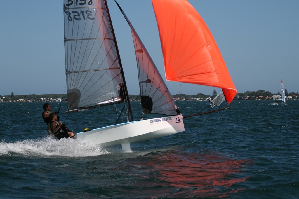 Brett and Ryan Lancaster drive their Cherub Causin' Haavik downwind in Race 3 of the Cherub Nationals - 50th Aniversary Cherub National Championships photo copyright Fiona Lunsmann taken at  and featuring the  class