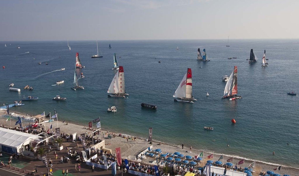 Fleet racing on the Bay of Angels for Act 7 of the Extreme Sailing Series in Nice 2011<br />
<br />
<br />
 © Lloyd Images http://lloydimagesgallery.photoshelter.com/