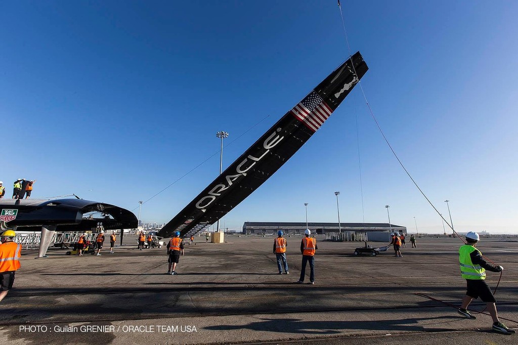 Oracle Team USA test raise their wingsail, in San Francisco © Guilain Grenier Oracle Team USA http://www.oracleteamusamedia.com/